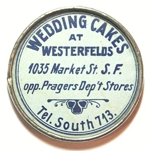 Pasteles de boda San Francisco California en Westerfields, espejo publicitario de metal de 46 mm - Imagen 1 de 2