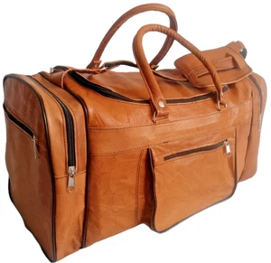 Echte Leder Tasche Hell Braun Gym Reisetasche 45x25 Flugbegleiter Weekender Bag - Bild 1 von 7