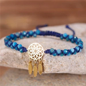 Dream Catcher Handmade Bracelet Charm Bracelet Apatite Beads Braided Bracelet UK - Picture 1 of 6