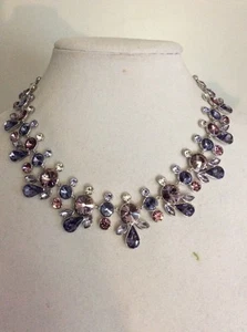 Givenchy Silver Tone Multi Color Crystal Statement  Necklace $250 203B - Picture 1 of 6