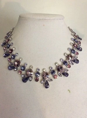 Givenchy Silver Tone Multi Color Crystal Statement  Necklace $250 203B - Image 1 of 4