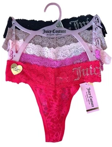 JUICY COUTURE Women’s 5 Pack No Panty Lines Lace Logo Thong Panties Size L Multi - Picture 1 of 6