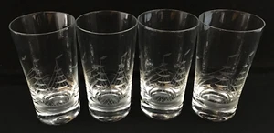 Juego de 4 vasos de agua vasos grabados barco vela mástil gaviotas náuticas de colección 5,5" - Imagen 1 de 13