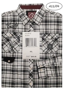 AKADEMIKS $85 NEW Black Plaid ALPHA KAPPA DELTA Patches Big Men Shirt 4XL QCO - Picture 1 of 9