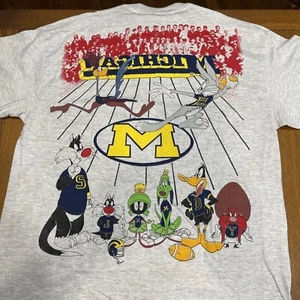 Looney Tunes Shirt XL Michigan Wolverines Football Double Side Print Vintage New - Picture 1 of 12