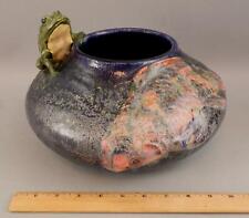 RARE Large Signed Freiwald Art Pottery Figural Frog & Koi Fish Vase, No Reserve 