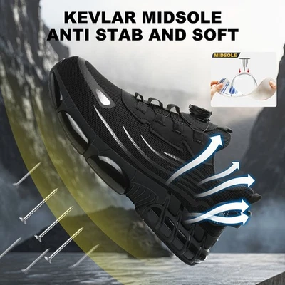 Мужские нескользящие рабочие ботинки со стальным носком легкие дышащие безопасные кроссовки - Изображение 1 из 4