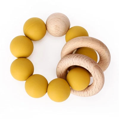 Детская игрушка для прорезывания зубов, органическое детское кольцо для прорезывания зубов, силикон и бук детская погремушка - Изображение 1 из 4