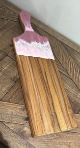Small Charcuterie/Serving Board, Wood And Resin. Breast Cancer Symbol - Picture 1 of 9