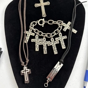 Cross Jewelry Lot Necklace Pendant Charm Toggle Bracelet 4 Piece (Lot #224) - Picture 1 of 5