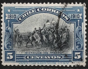 Sn:#86 SG122 used 1910 5c CHILE Battle of Maipú, by Pedro Subercaseaux - Picture 1 of 2