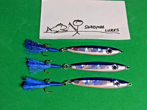 3 - 1 oz Minnow Lead Fishing Jigging Casting Spoon Lures Blue chrome - Picture 1 of 6