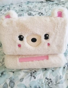 White Furry Bear Kids Plush Folding Tablet Laptop Pillow By Iscream - Afbeelding 1 van 5