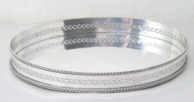 Oval Gallery Tray Silver Plated Silver On Copper Pierced Rope Edge Footed 26cm — 第 1/4 张图片