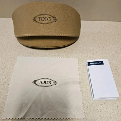 SUNGLASSES CASE ONLY for Tod's Clamshell Semi-Soft Leather, Tan with Brown Logo - Image 1 of 4