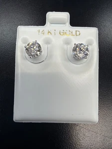 14K White Gold 2ct Total Diamond Round Lab Grown CVD Earrings E/VS1 No Cert - Picture 1 of 3