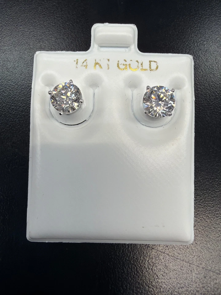 14K White Gold 2ct Total Diamond Round Lab Grown CVD Earrings E/VS1 No Cert - Image 1 of 3