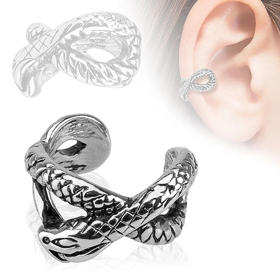 Ohrklemme Schlange Ear Cuff Ohrring ohne Loch tragbar Damen Herren gothic punk - Bild 1 von 1