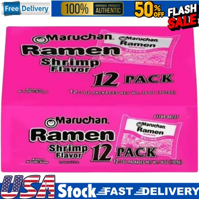 BRANDED (24 pack) Maruchan Ramen Noodle Shrimp Flavor Soup, 3 oz, 12 Count Shelf Stable