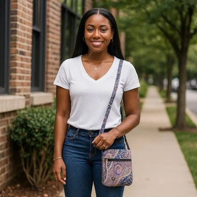 Bolso Bandolera Paisley Multicolor Acolchado Algodón 9" X 10" Foto 1 de 4