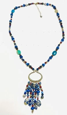 Collar C1946 Multicolor Borla con Cuentas Tono Plata 33 pulgadas con 4 pulgadas Gota (37 pulgadas) Foto 1 de 4