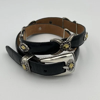Brighton Western Belt Black 30 M 40383 Silver X Medallion Sliders USA Rodeo - Image 1 of 4