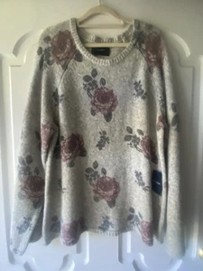 NWT Lucky Brand Women's Crew Neck Pullover Sweater Gray Floral Size XL $89.50 - Picture 1 of 9