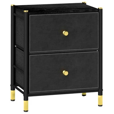 HOMCOM PU Leather Bedside Table with 2 Drawers and Steel Legs, Black - Image 1 of 4