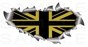 Medium Single Metal Rip Open Gold Union Jack flag Sticker 4X4 Car Truck Van - Picture 1 of 1