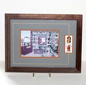 Folk Art USA USPS Stamps + Card Framed Pennsylvania Toleware decor primitive - Picture 1 of 7