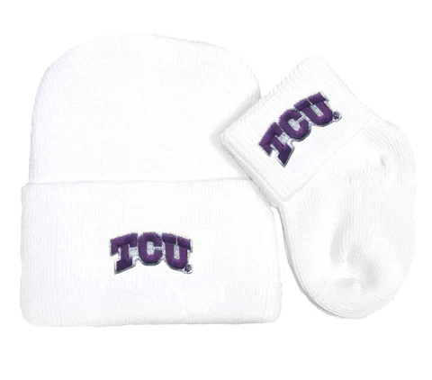 TCU Horned Frogs Newborn Baby Knit Cap and Socks Set Cover
