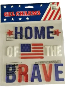 4th Of July Window Gel Clings Patriotic USA Red White Blue Home Of The Brave - Picture 1 of 12