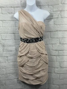 Lipsy London Bodycon Dress Pleated One Shoulder Sz 6 Cream Beige Party Occasion - Picture 1 of 10