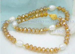 18" Fashion 5x8mm Faceted Citrine Yellow Crystal Natural White Pearl Necklace AA - Picture 1 of 3