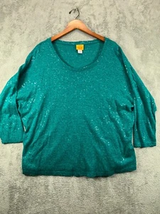 Ruby Rd Mujer Prendas para el torso Talla Grande 1X Blusa Verde Lentejuelas Camisa Damas Manga 3/4 - Imagen 1 de 8