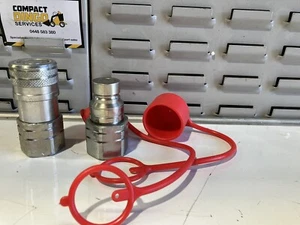 Hydraulic 1/2 Flat Face Coupling Sets With Dust Caps Free Postage Skidsteer Etc - Picture 1 of 7