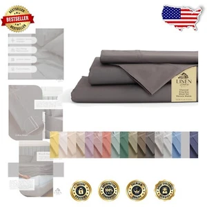 100% Cotton Percale King Size Sheet Set - Charcoal, 4-Piece Luxury Bedding - Picture 1 of 11