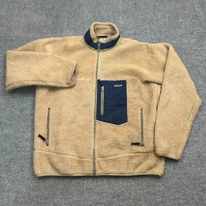 VTG Patagonia Retro-X Fleece Jacket Men’s L Made in USA BMT Beige Navy Deep Pile - Picture 1 of 10