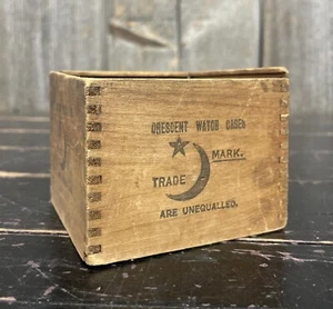 Vintage Small Crescent Watch Cases Advertising Wooden Box Crate 3” - Picture 1 of 15