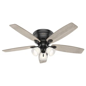 52" Matte Black Indoor LED Reversible Ceiling Fan Painted Cased White Shade - Picture 1 of 14