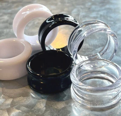 3 PAIR SET - Black,White,Clear Ear Tunnels Plugs Gauges Earlets - up to 30mm! - Image 1 of 3