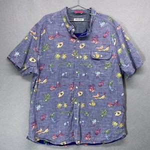 Camicia Tommy Bahama uomo XXLarge blu campeggio uccellini palma hawaiana manica corta - Foto 1 di 12