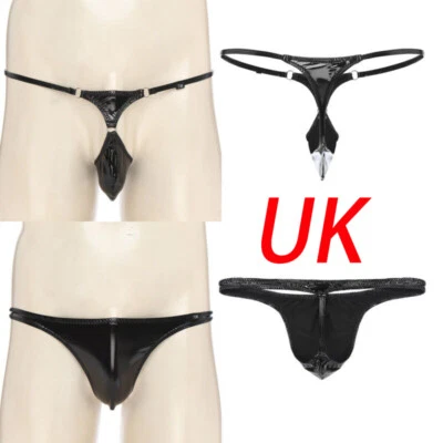UK Mens Shiny Metallic PVC Leather Bulge Pouch G-Strings Thong Briefs Underpants - Image 1 of 3