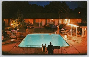 Memphis Shelby Motel Night Pool View Roadside Motor Court Chrome Postcard - Picture 1 of 2