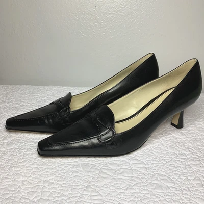 Antonio Melani Leather Pumps Kitten Heel Womens 9M Almond Toe Black Shoes Y2K - Image 1 of 4