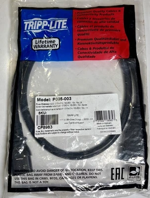 NEW Tripp-Lite C13 to C14 250V 3' Power Extension Cord P005-003 Heavy Duty Cords - Image 1 of 4