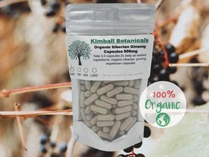 Organic Siberian Ginseng (Eleutherococcus senticosus) 500mg vegetarian capsules - Picture 1 of 1