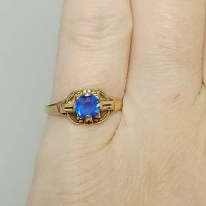 Anello vintage in oro giallo vetro blu 10 kt misura 4 fascia 1/2 firmato BDA - Foto 1 di 11