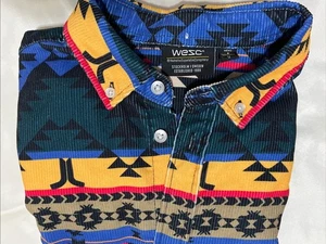 WESC Shirt Men S Women M Long Sleeve Corduroy Button Up Aztec Print Western - Picture 1 of 16