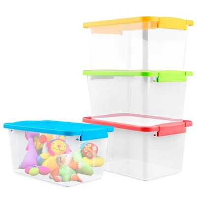 Storage Bins 4 Pack Small Stackable Plastic Cubby Containers with Lids Cubbies - Image 1 of 4
